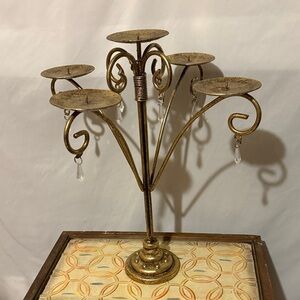 Vintage Gold Candelabra with Crystal Glass Decorations